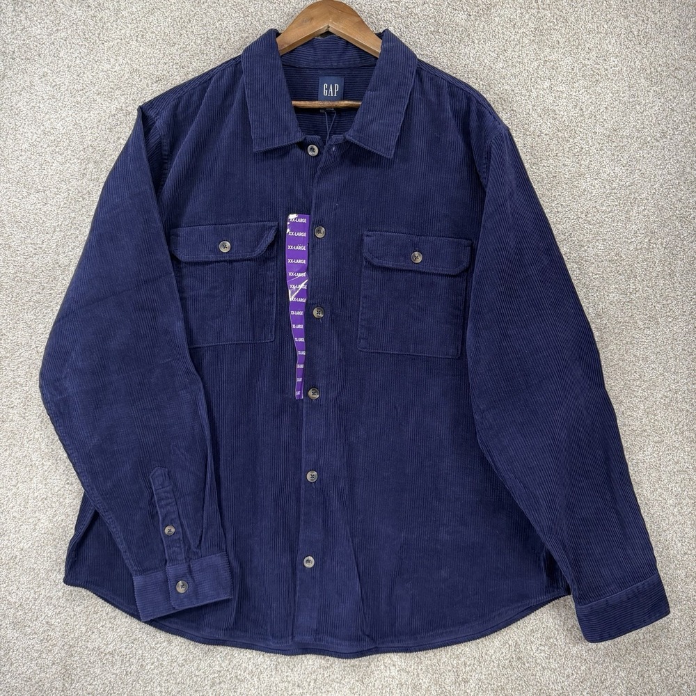 New With Tags GAP Thick Heavy Corduroy Shirt XXL Dark Blue Cotton Shacket Y2K